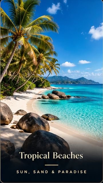 Tropical beaches — palm-fringed white sand and clear turquoise shallows, from the 2500+ Luxury Travel & Nature Reels collection