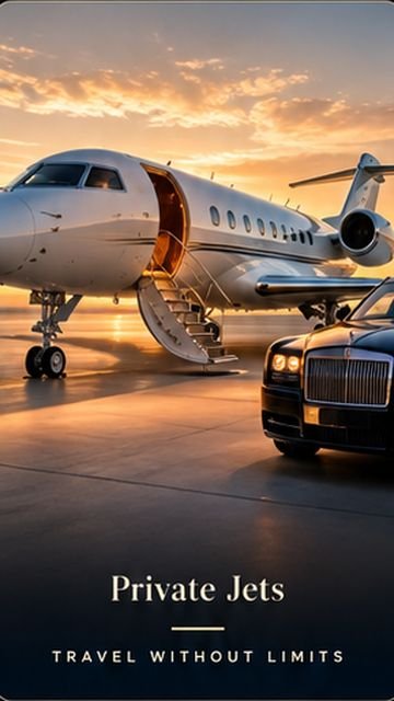 Private jets — a private jet and car waiting on the apron at golden hour, from the 2500+ Luxury Travel & Nature Reels collection