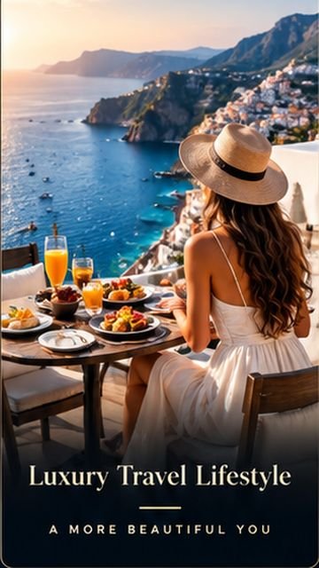 Luxury travel lifestyle — breakfast on a terrace overlooking the coastline, from the 2500+ Luxury Travel & Nature Reels collection