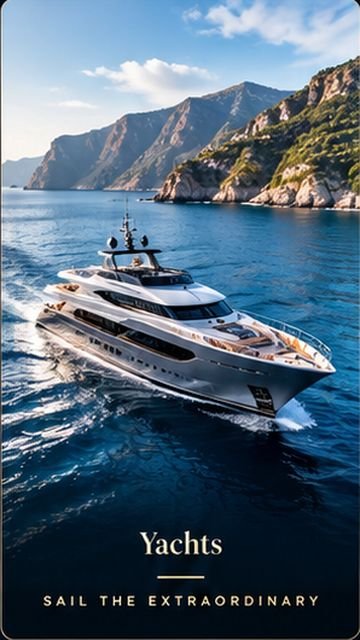 Yachts — a superyacht cruising deep blue water beneath coastal cliffs, from the 2500+ Luxury Travel & Nature Reels collection